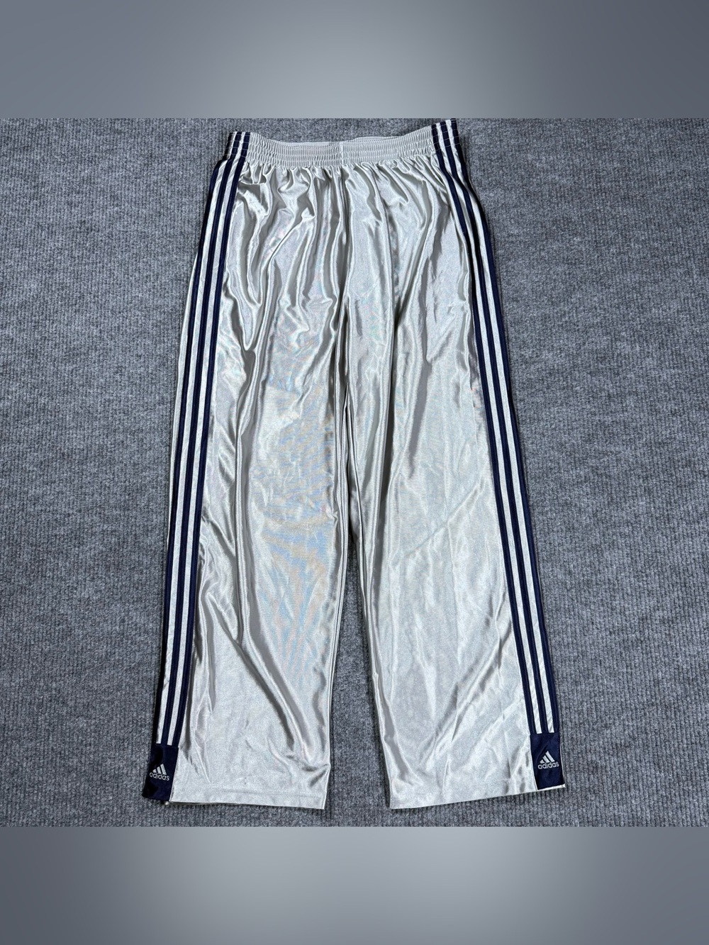 Vintage Y2K Adidas Break Away Track Pants Men XL Silver Snap Baggy Stripe Dazzle